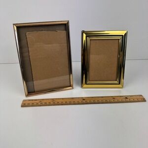 2 Vintage Metal Picture Frames‎ Gold 5x7 thin 5x3 thick Tabletop READ